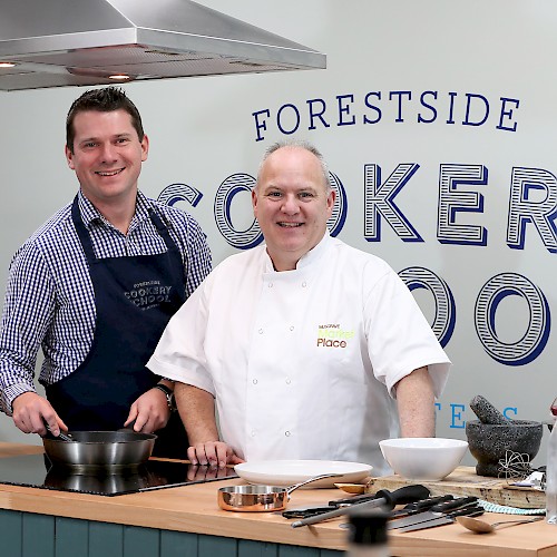 Pictured at the launch is school owner and Musgrave MarketPlace NI guest chef, Stephen Jeffers along with Richard Mayne, Foodservice Sales Manager for Musgrave MarketPlace NI.